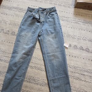 Light Blue Women's Jeans Button Down.  No Stretch.  Wide Leg..